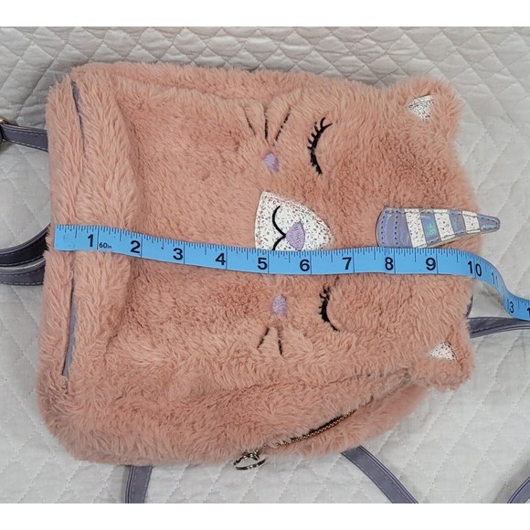 UnderOneSky Girls Soft Plush Mini Backpack Unicorn Adjustable Iridescent Straps - Picture 12 of 16